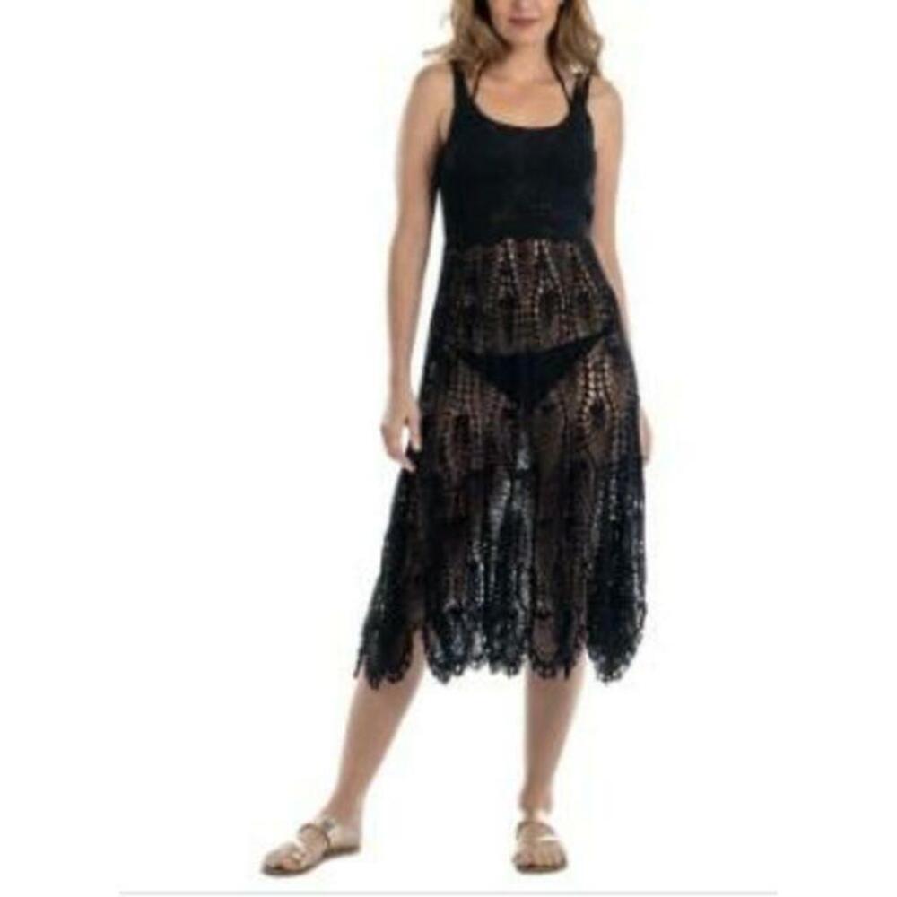 Dotti Women's Black Cotton Crochet Sleeveless Cover-Up Dress S NWT
